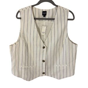 NWT GAP White Linen Blend Striped Button Vest Size XL navy classic preppy office